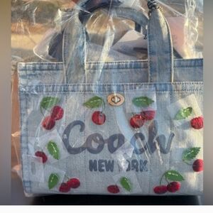 Coach Blue Denim Cherry Print Tote 26